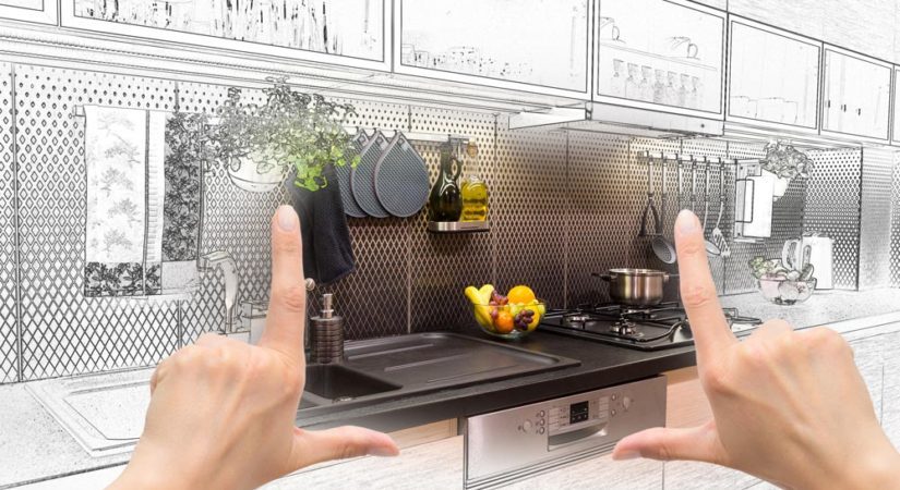 Pair of hands envisioning new kitchen remodel