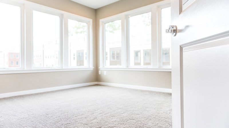 door opening into room with new carpet and lots of windows