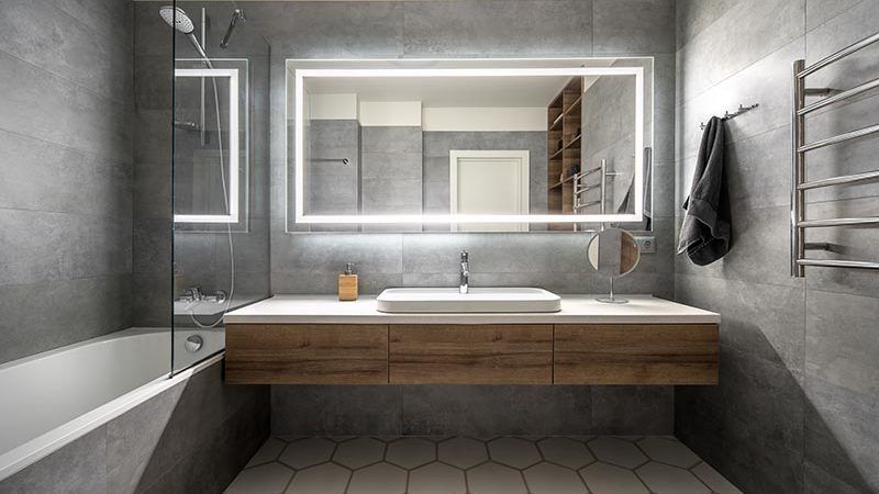 Stylish modern bathroom with brand new fixtures