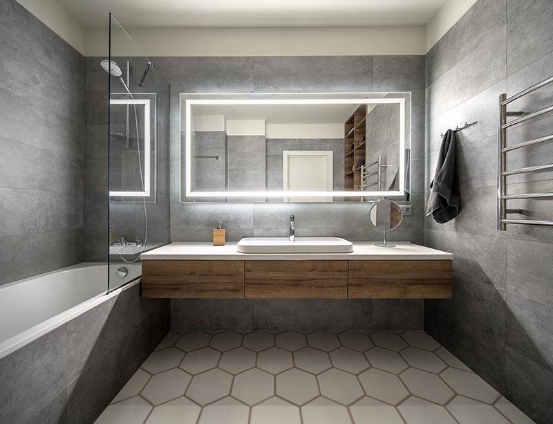 Stylish modern bathroom with brand new fixtures