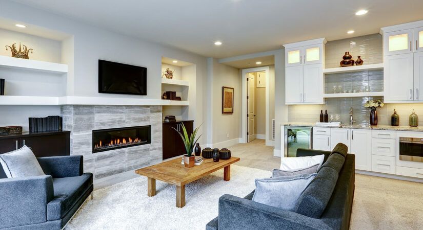 remodeled living room with fireplace insert
