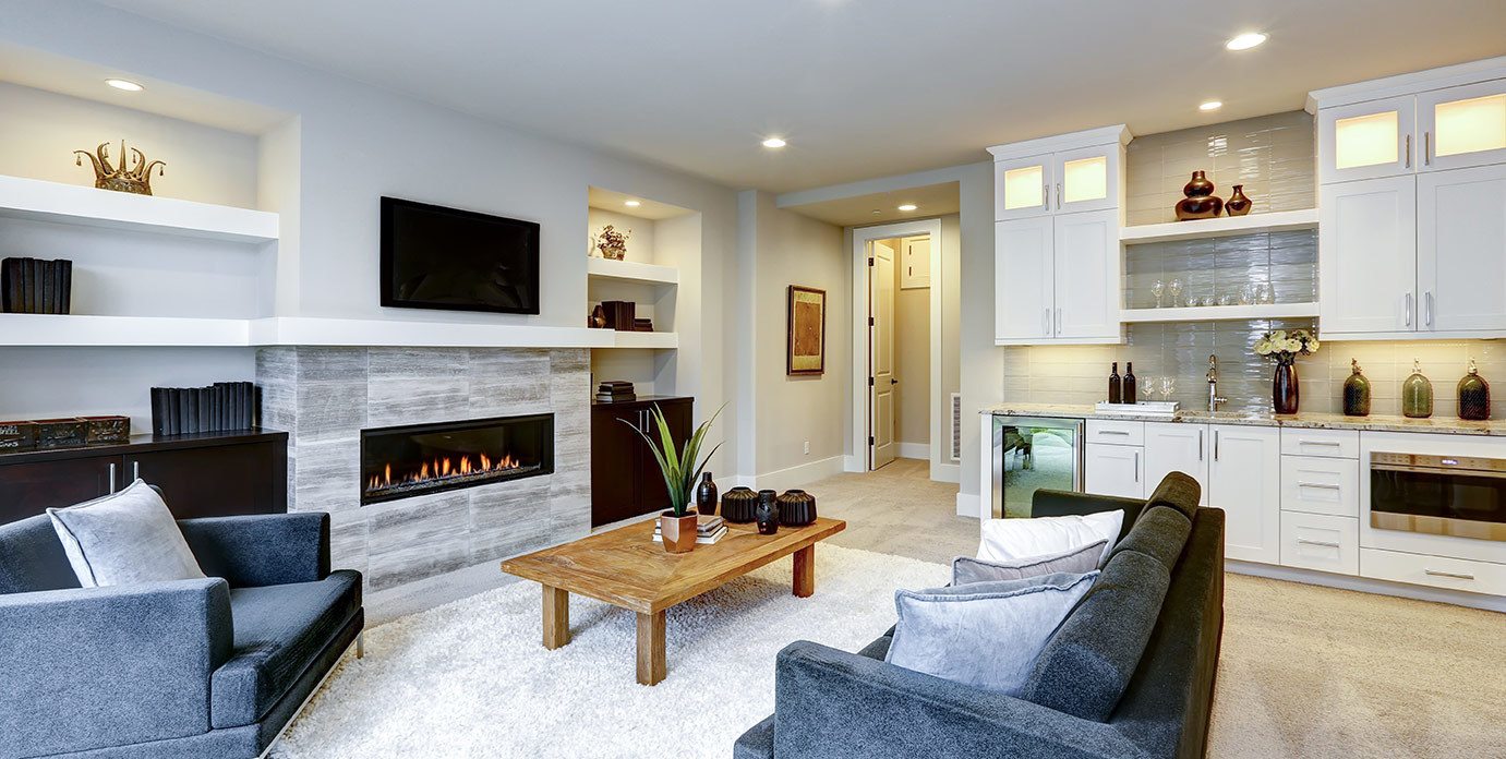 remodeled living room with fireplace insert