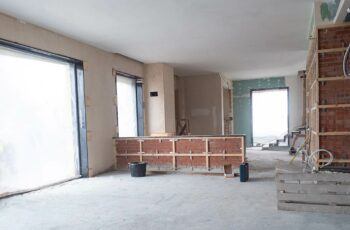 Office building with tenant improvements in progress, building short, divider wall.