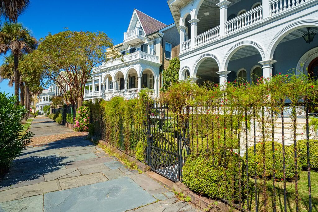 A street of historic french-colonial style homes